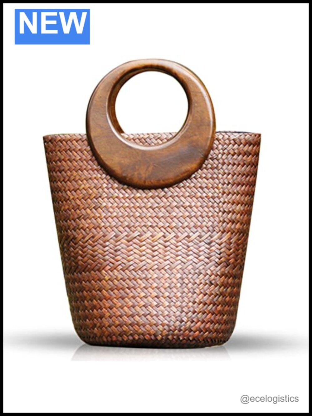 Handmade Straw Tote Bag Boho Beach Bag Rattan Woven Purse Wooden Handle Summer